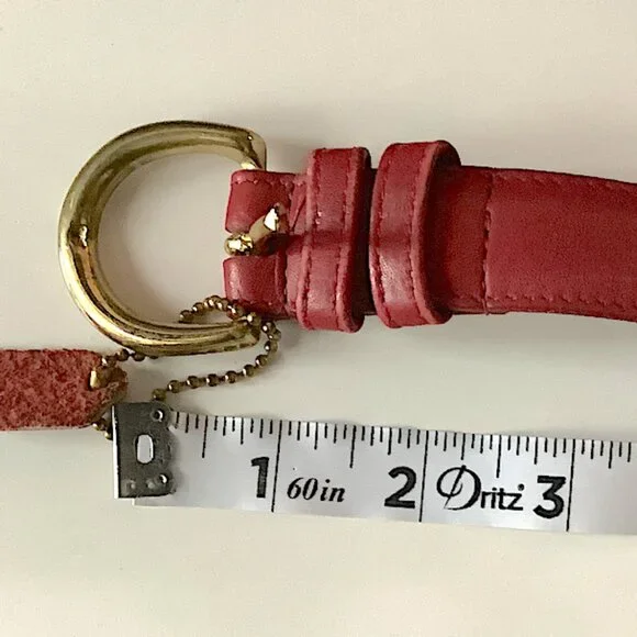 Vintage Coach Leather Belt Brass Buckle Cherry Red Size L, 38 inches long - Picture 2 of 8